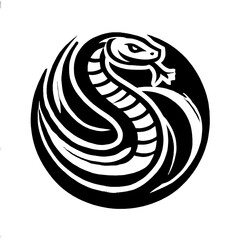 Naklejka premium illustration, picture, sketch, shio, a snake in a symbol or emblem of the year in black and white
