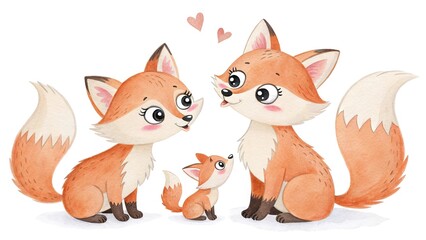 Obraz premium Adorable fox family illustration, full of charm and love, isolated on a clean white background
