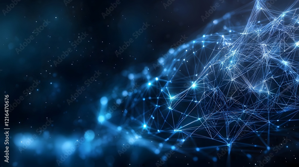 Aufkleber Illuminated blue digital network with interconnected nodes and pathways representing an advanced computing background  Abstract futuristic technology with a dynamic high tech and innovative design