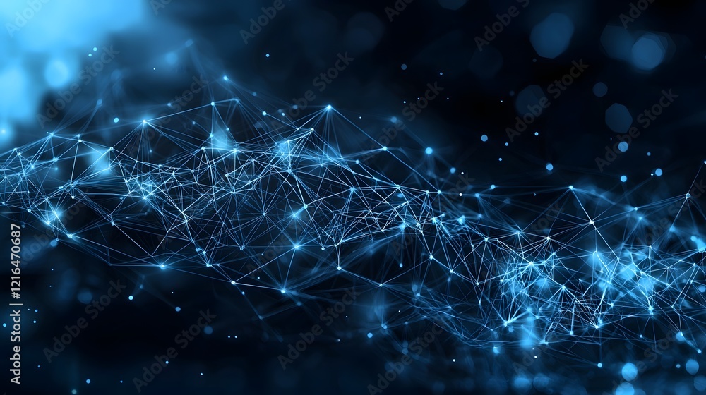 Poster Illuminating Digital Network An abstract and futuristic digital showcasing an AI powered network with interconnected pathways illuminated blue nodes and a modern minimalist design concept