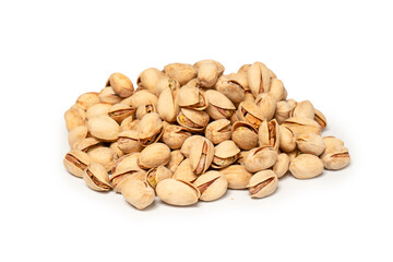 Tasty pistachios isolated on a white background.