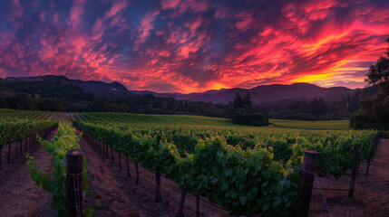 Naklejka premium Stunning Vineyard Sunset Landscape