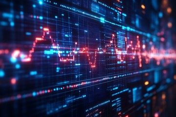 Abstract digital data stream with glowing lines and code.