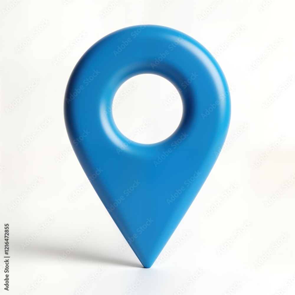 Poster 3D blue location icon isolated on white background. Modern graphic design element for maps, navigation apps websites. Useful for marking locations on digital maps. Visual aid for showing position
