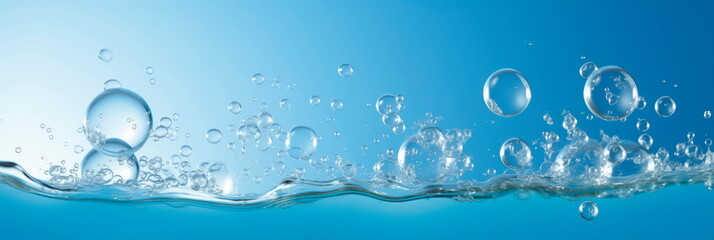 A serene blue background with detergent foam bubbles floating lazily, surrounded by soft, wispy soap suds.