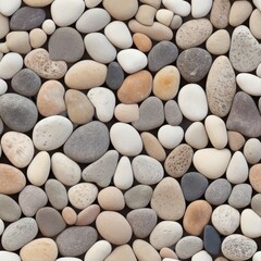 Colorful assortment of smooth pebbles arranged on a surface in natural patterns
