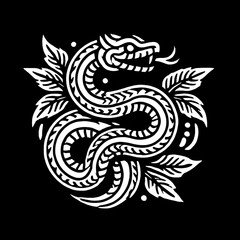 illustration, picture, sketch, shio, a snake in a symbol or emblem of the year in black and white