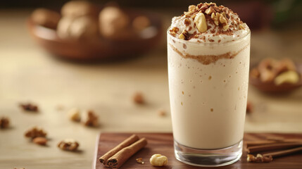 refreshing Pongal milkshake, topped with nuts and a sprinkle of cinnamon