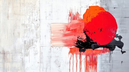 Abstract Art with Bold Red Circle and Textured Background Design