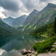 Morskie Oko, a stunning lake in the Tatra Mountains, surrounded by towering
