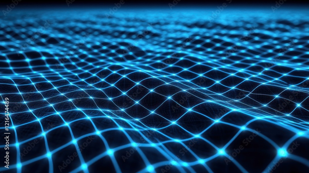 Poster abstract blue network digital wave: a mesmerizing digital landscape of interconnected nodes, forming
