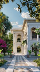 Obraz premium White Greek Revival house architecture neoclassical gardens