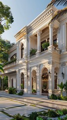 Fototapeta premium White Greek Revival house architecture neoclassical gardens