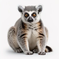 Obraz premium cute fluffy lemur sitting isolated on white background