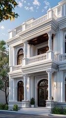 Fototapeta premium White Greek Revival house architecture neoclassical gardens