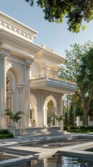 Obraz premium White Greek Revival house architecture neoclassical gardens