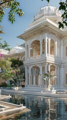White Greek Revival house architecture  neoclassical gardens