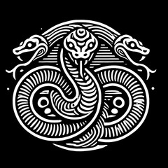 Obraz premium illustration, picture, sketch, shio, a snake in a symbol or emblem of the year in black and white