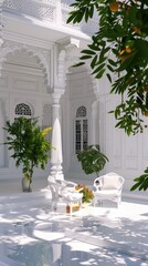Obraz premium White Greek Revival house architecture neoclassical gardens