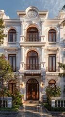 Obraz premium White Greek Revival house architecture neoclassical gardens