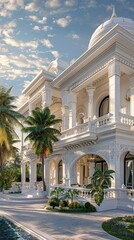 Obraz premium White Greek Revival house architecture neoclassical gardens