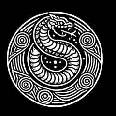 illustration, picture, sketch, shio, a snake in a symbol or emblem of the year in black and white