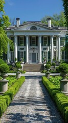 Obraz premium Classic colonial house facade with pathway garden