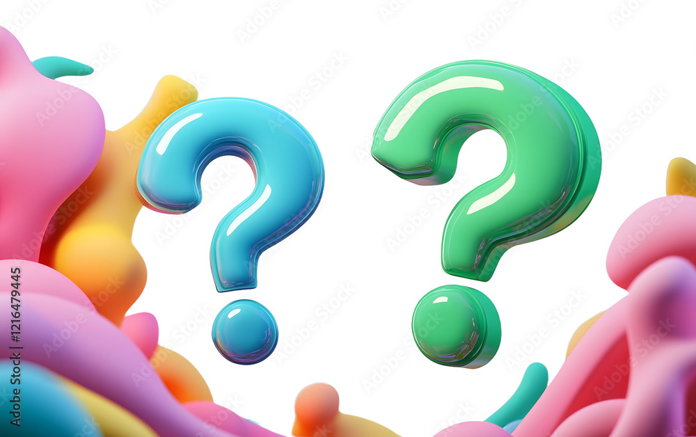 Fototapete cartoon question mark, faq problem solution symbol, chat symbol , 3d rendering.