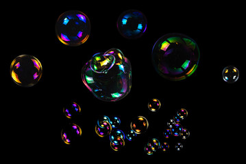 Soap bubbles isolated on a black background