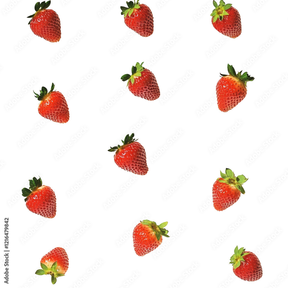 Aufkleber the image shows a repeating pattern of fresh red strawberries against a black background.
