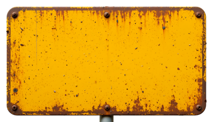 Weathered Yellow Sign with Rust Detail on White  or Transparent BG