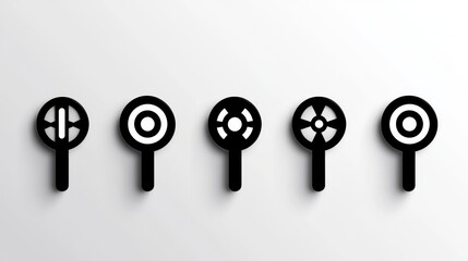 95.A modern vector illustration of a series of power symbols in bold black lines and fills, showcasing toggled-on and toggled-off states with clean, geometric precision.