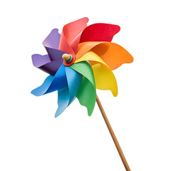A rainbow pinwheel spinning in the wind., isolated on a transparent background