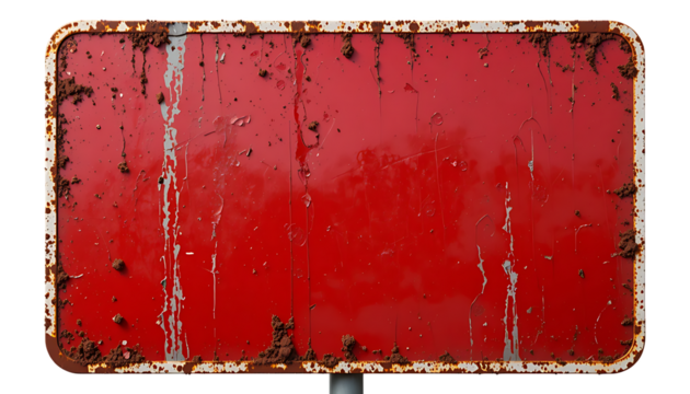 Rusted Red Sign with Weathered Paint on White  or Transparent BG