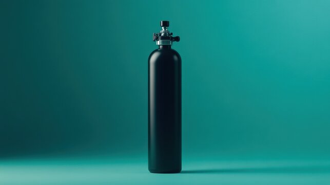 Compact oxygen tank with modern design elements displayed on a gradient teal background.