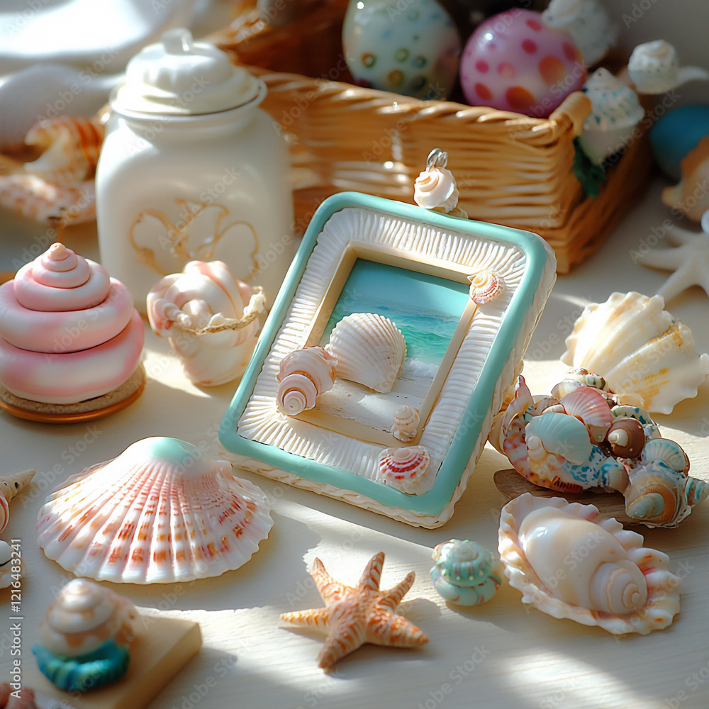 Poster a diy shell craft project showcasing various items like photo frames and