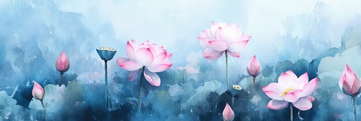 art of pink lotus flowers and leaves background