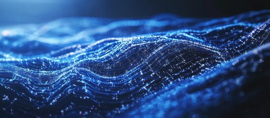 Abstract Blue Digital Waveform: A mesmerizing digital art piece showcasing a dynamic blue waveform, evoking feelings of serenity and technological advancement.