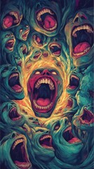A Vortex Of Screaming Faces In Vivid Hues