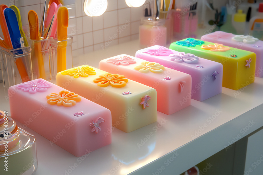 Poster a diy soap making project featuring handmade soap bars with unique scents