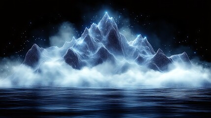 Digital Mountains Rise Above A Misty Sea