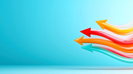 Colorful Arrows Moving Forward on Blue Background Representing Progress and Direction.