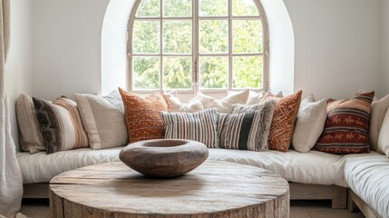Modern Living Room with Round Sofa and Windows
