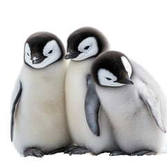 Adorable penguin trio arctic habitat animal close-up transparent background
