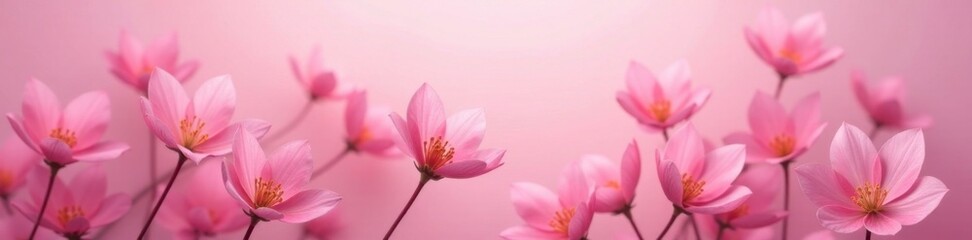 Obraz premium Delicate petal clusters float in a soft pink mist, flower clusters, pink mist