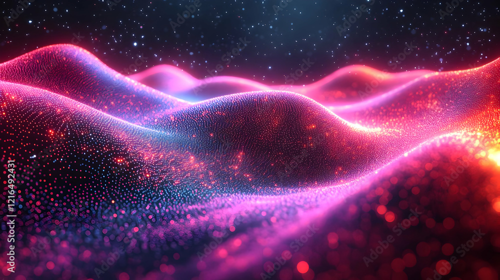 Poster abstract particle wave background with vibrant glowing colors
