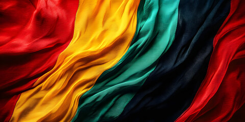 Black History Month banner, vibrant textile texture, red yellow green and black paint flag color background. Juneteenth Freedom Day Celebration, african liberation day concept.