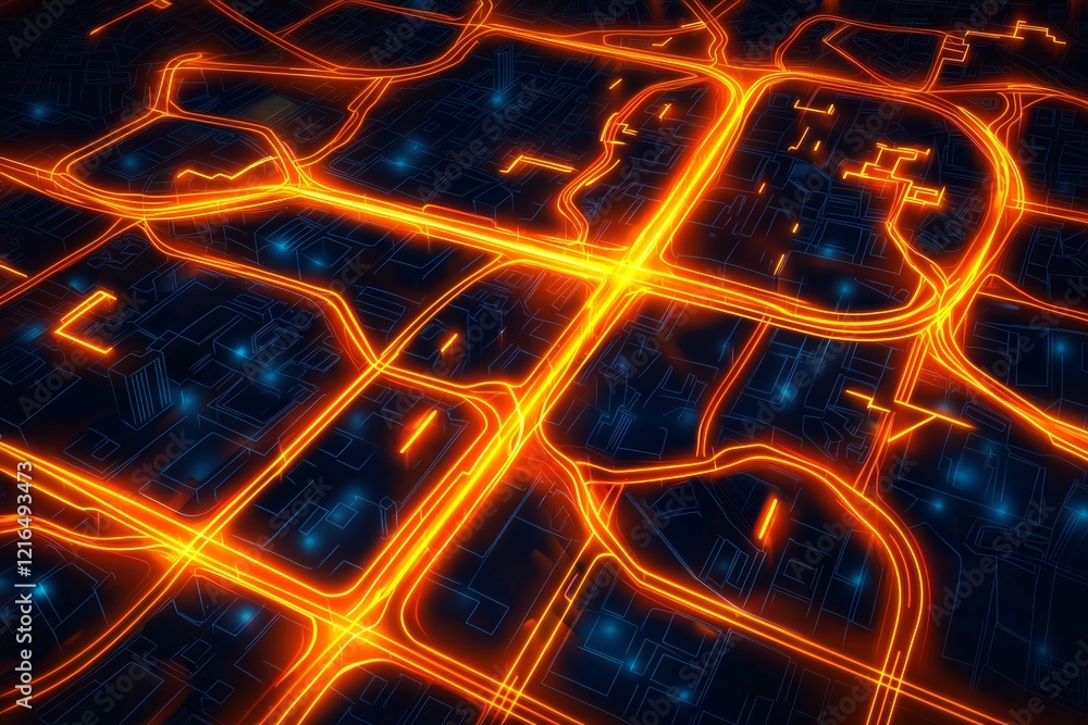 Aufkleber a virtual map of a city grid lit up by interconnected networks.