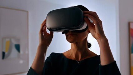 Woman Experiencing Virtual Reality in Art Gallery - Powered by Adobe