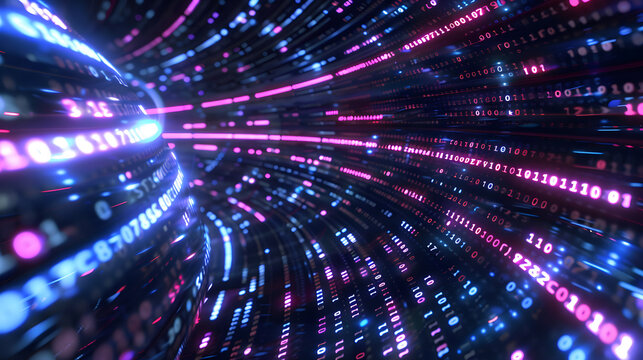 An abstract virtual space filled with cascading binary
